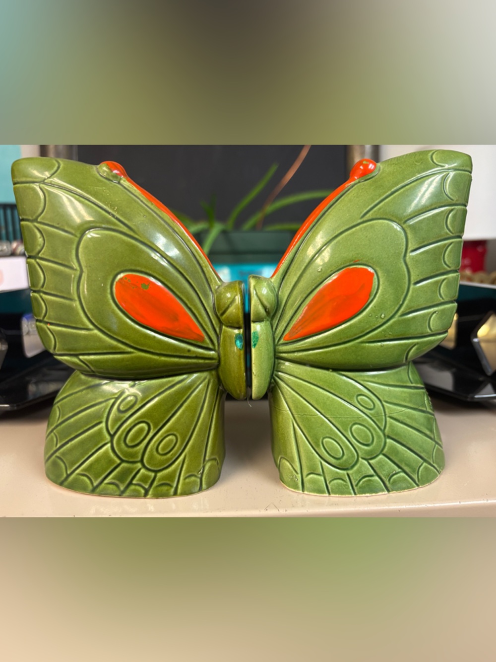 Retro 1970's Vintage Ceramic Butterfly Salt and Pepper shakers. Made in Japan